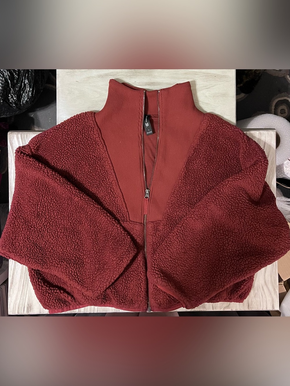 All in Motion Sherpa Fleece Jacket Womens Small Rust Full Zip High Collar